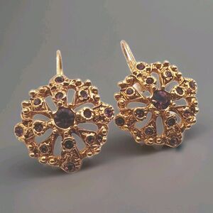 Vintage Edgar Berebi Gold Tone Amethyst Cuff Earrings Bohemian Style High End